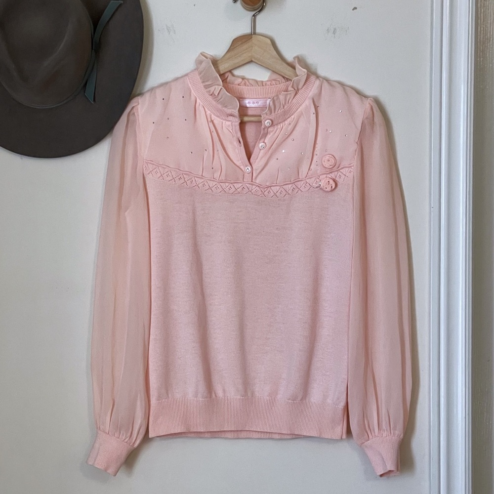 Ballerina pink/peach chiffon & cotton blend knit l/s top - Picture 10 of 16